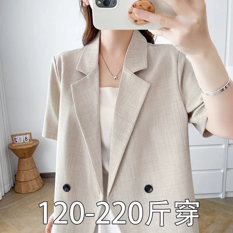 200斤大码女装夏装短袖薄款西装外套微胖mm炸街休闲宽松小西服30 - 缩略图2