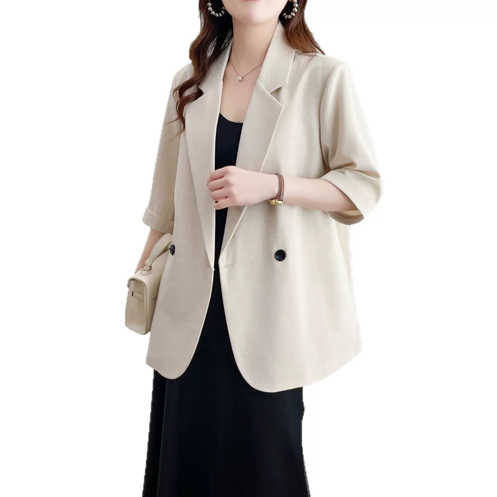 2026夏季五分袖西装外套女宽松显瘦气质西服上衣微胖mm200斤薄款 - 缩略图5