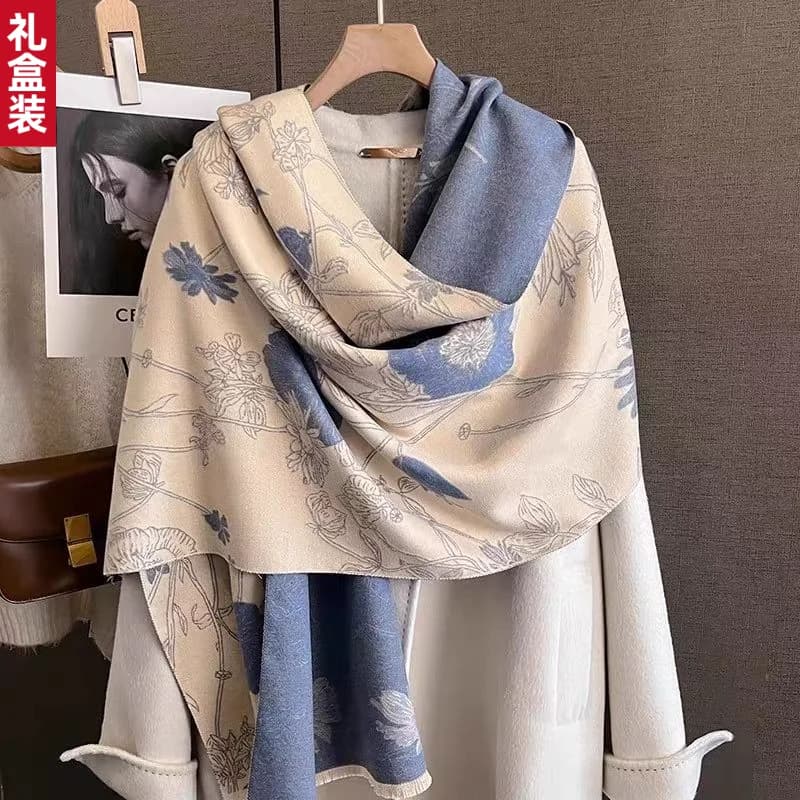 高级感加厚100%纯羊绒披肩女冬季百搭款羊毛围巾女秋冬两用送礼盒 - 缩略图2