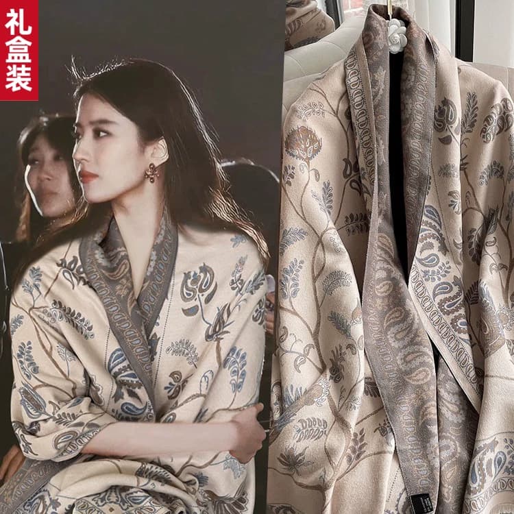 高级感加厚100%纯羊绒披肩女冬季百搭款羊毛围巾女秋冬两用送礼盒 - 缩略图4