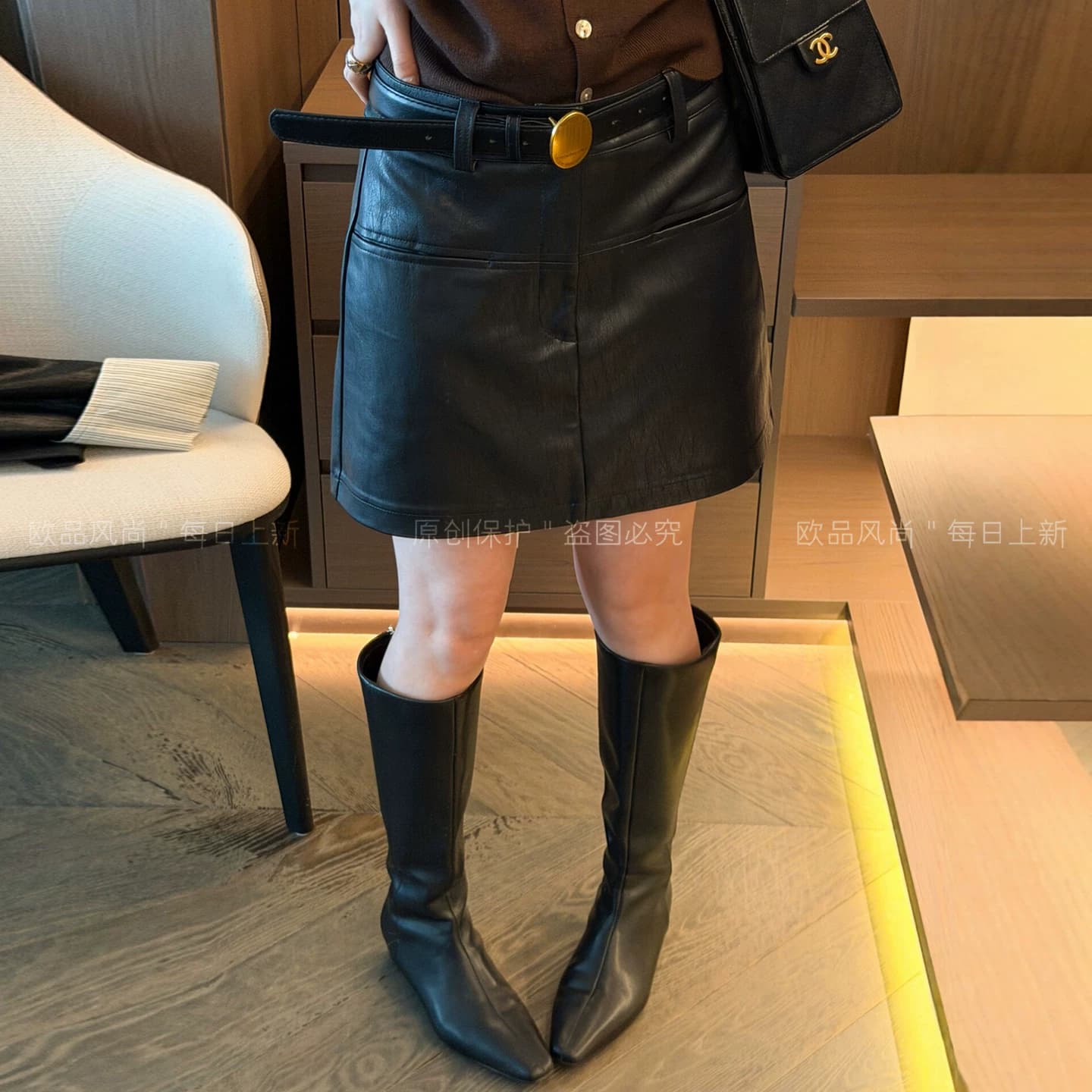 复古A字蛋白皮半身裙女欧洲站2026早秋新款欧货女装时尚包臀短裙 - 缩略图3