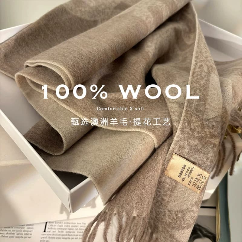 奢贵澳洲WOOL！100%羊毛围巾女冬季多功能双面提花水波纹围脖披肩 - 缩略图3