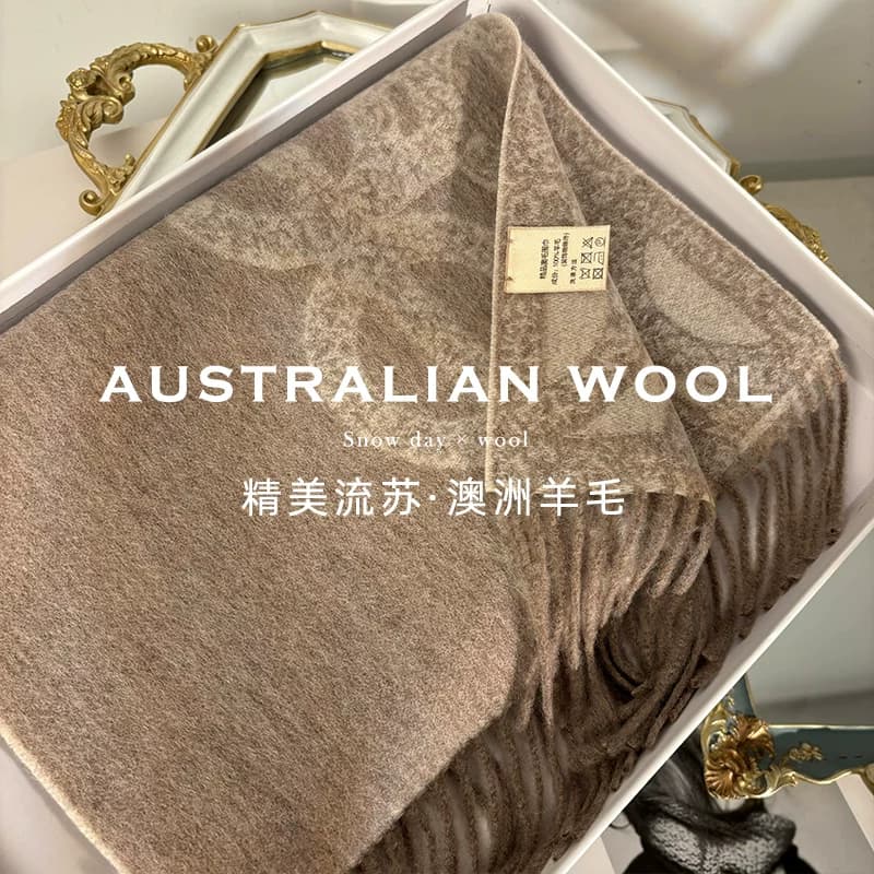 奢贵澳洲WOOL！100%羊毛围巾女冬季多功能双面提花水波纹围脖披肩 - 缩略图2