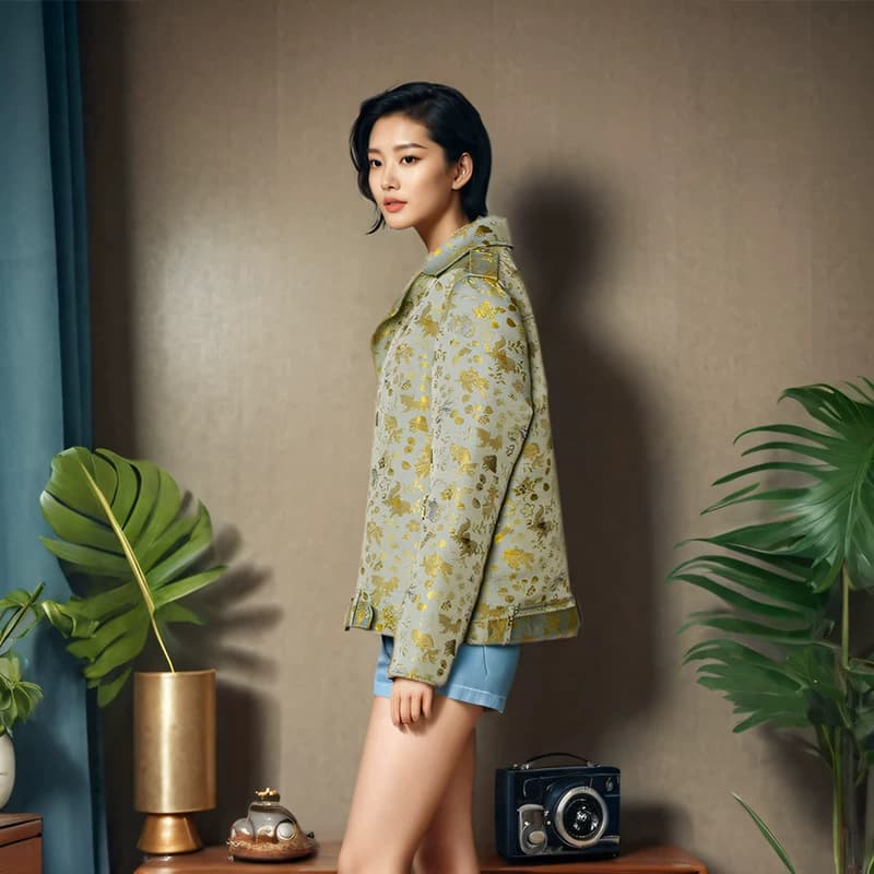 钱小萍织金金鱼水藻宋锦布料外套真丝桑蚕丝面料机车服上衣定制 - 缩略图3