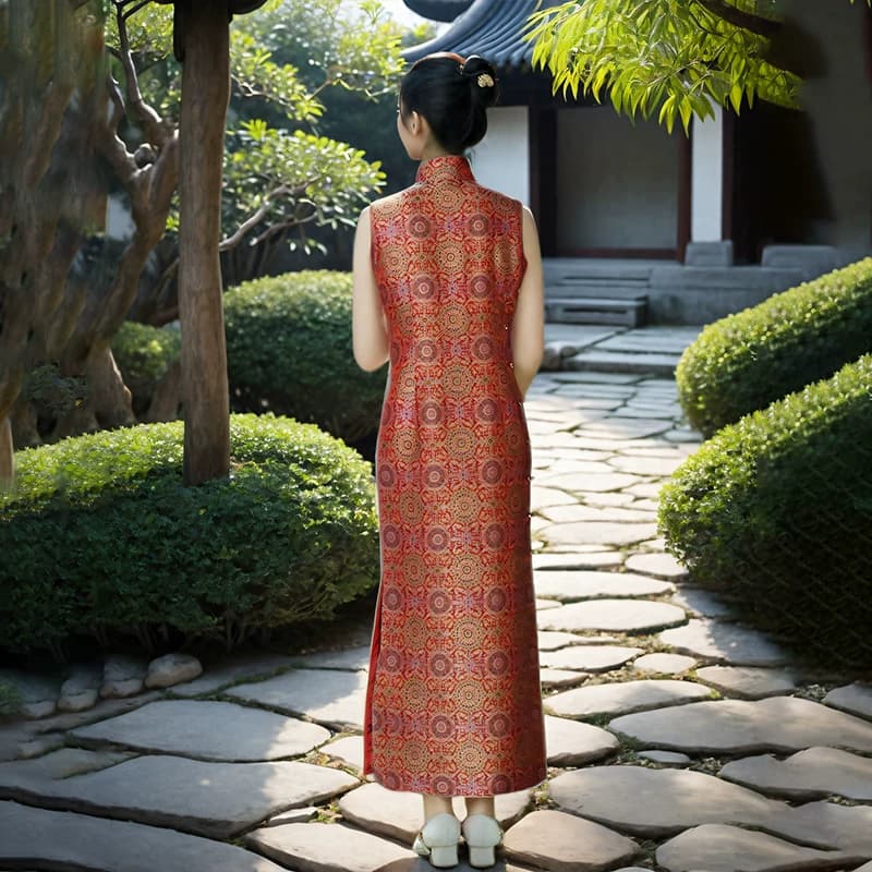 上久楷八达晕名家宋锦旗袍桑蚕丝真丝布料旗袍裙定做中式衣服裁缝 - 缩略图4