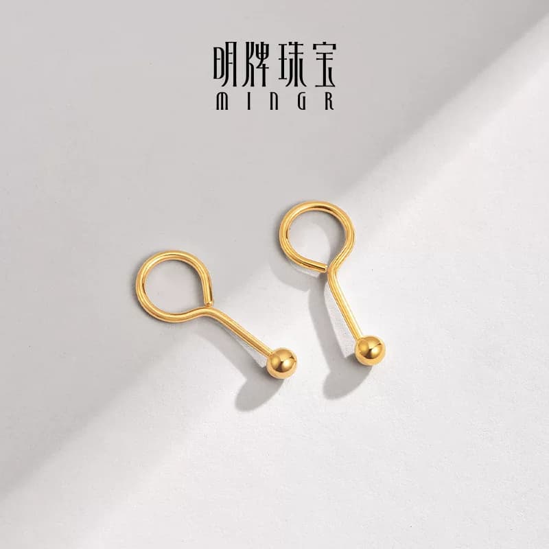 明牌珠宝足金耳钉 黄金圆珠迷你耳钉简约女小巧金耳环送礼AFH0088 - 缩略图4