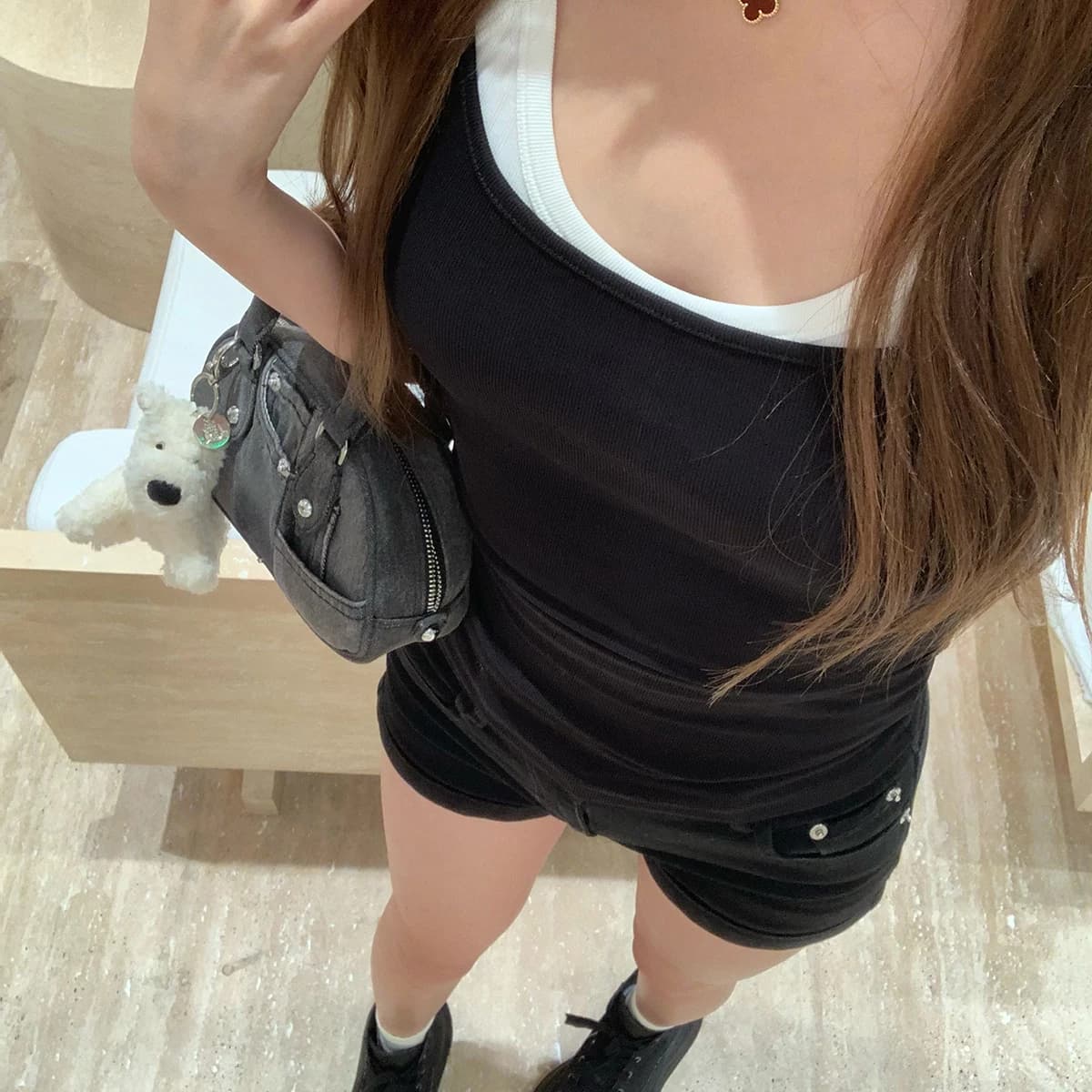 sunn21 美式复古撞色设计感挂脖吊带背心女夏季假两件修身上衣潮 - 缩略图5