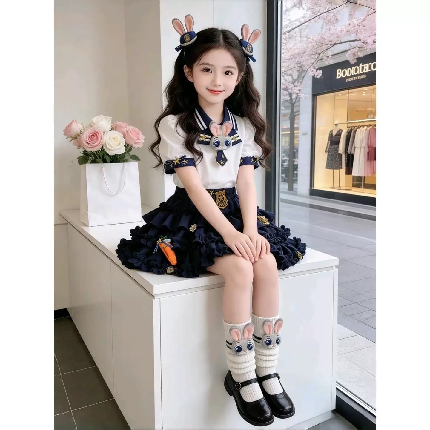 女童连衣裙套装夏季2026新款儿童兔子警官衣服夏装女孩短袖公主裙 - 缩略图5