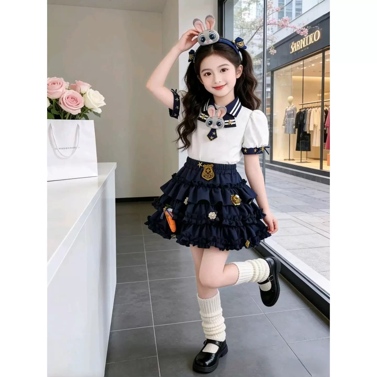女童连衣裙套装夏季2026新款儿童兔子警官衣服夏装女孩短袖公主裙 - 缩略图3