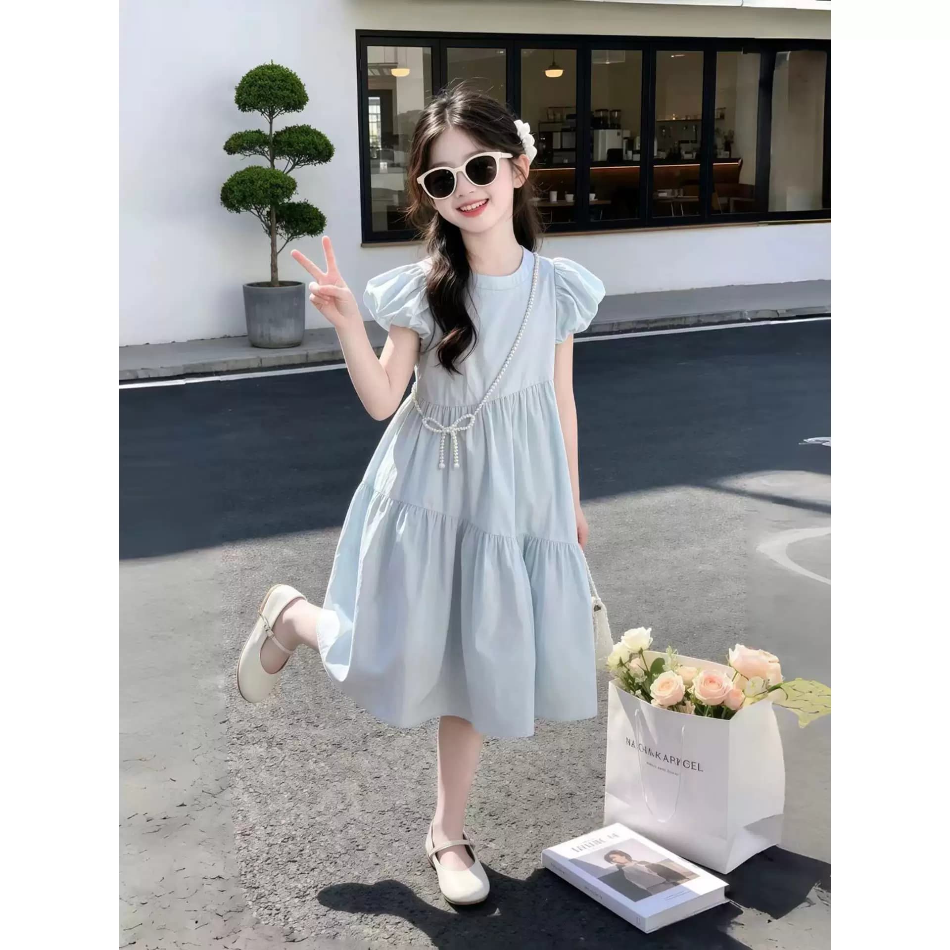 女童连衣裙2026夏季新款韩版时尚儿童棉布裙女孩泡泡袖高级感裙子 - 缩略图2