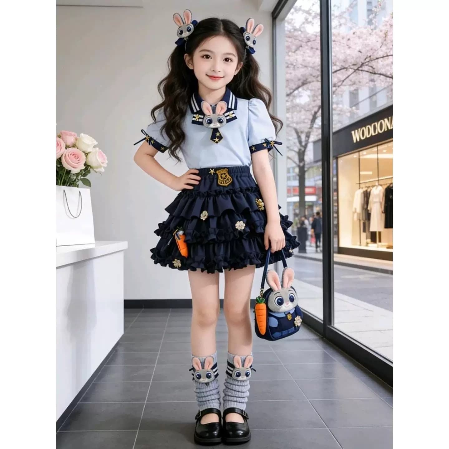 女童连衣裙套装夏季2026新款儿童兔子警官衣服夏装女孩短袖公主裙 - 缩略图2