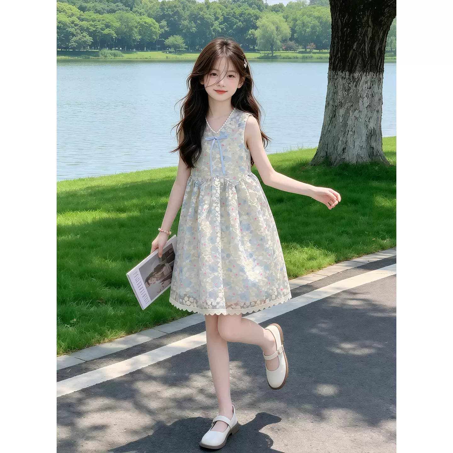 女童夏季花朵连衣裙2026新款儿童洋气无袖公主裙夏装女孩碎花裙子 - 缩略图4