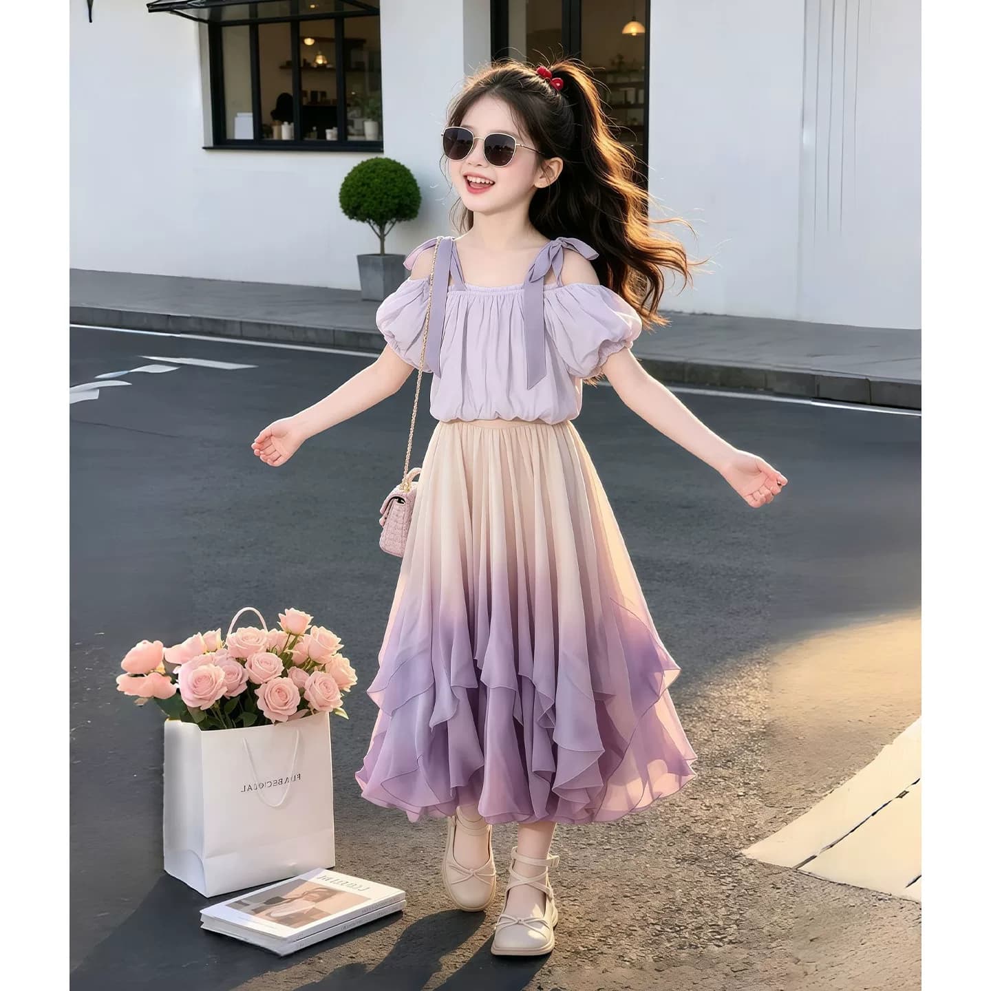 女童连衣裙套装夏季2026新款儿童洋气吊带上衣夏装女孩裙子两件套 - 缩略图5