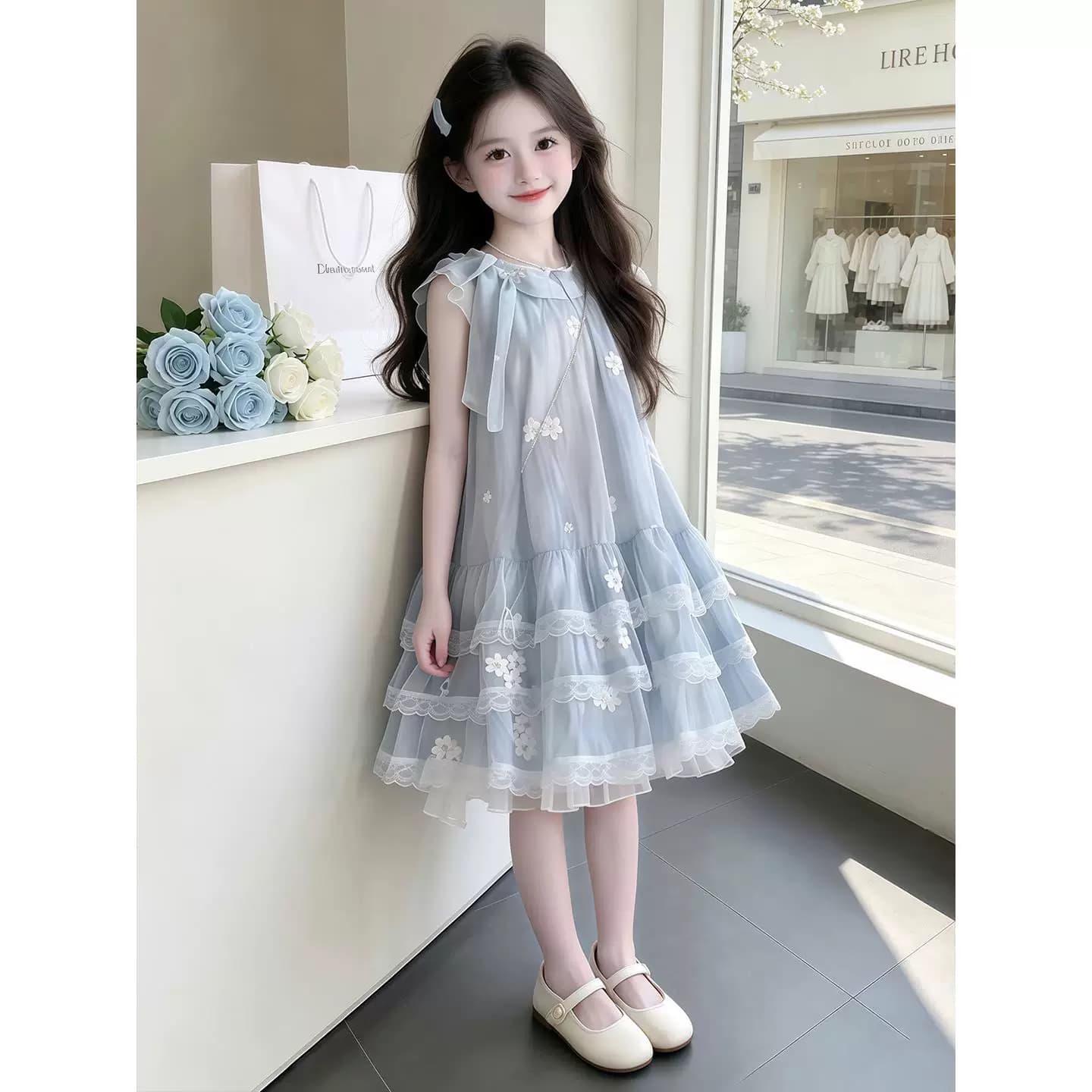女童连衣裙夏季2026新款儿童洋气挂脖公主裙夏装女孩度假沙滩裙子 - 缩略图2