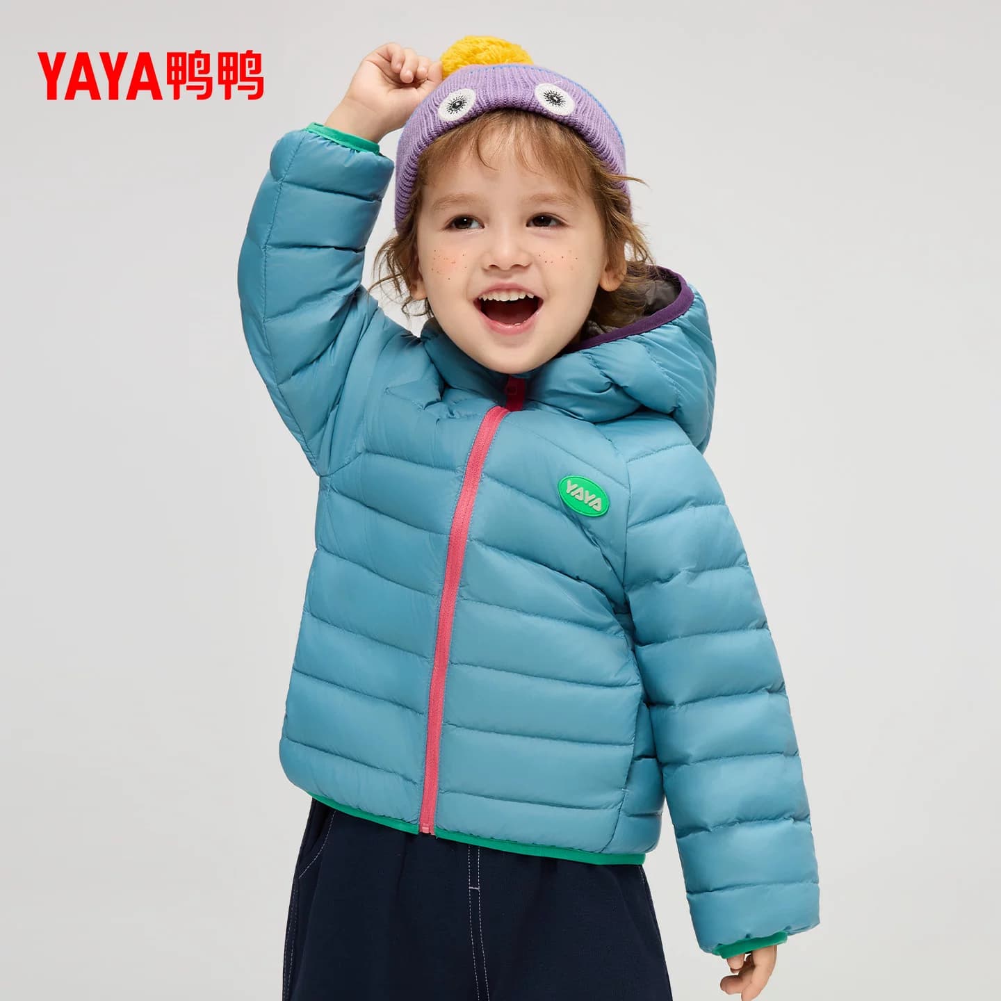 鸭鸭儿童羽绒服男女童同款2026反季轻薄立领连帽短款面包服外套M - 缩略图5