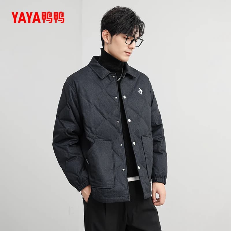 鸭鸭羽绒服男士2026年秋冬短款翻领简约时尚休闲衬衫领保暖外套A - 缩略图2