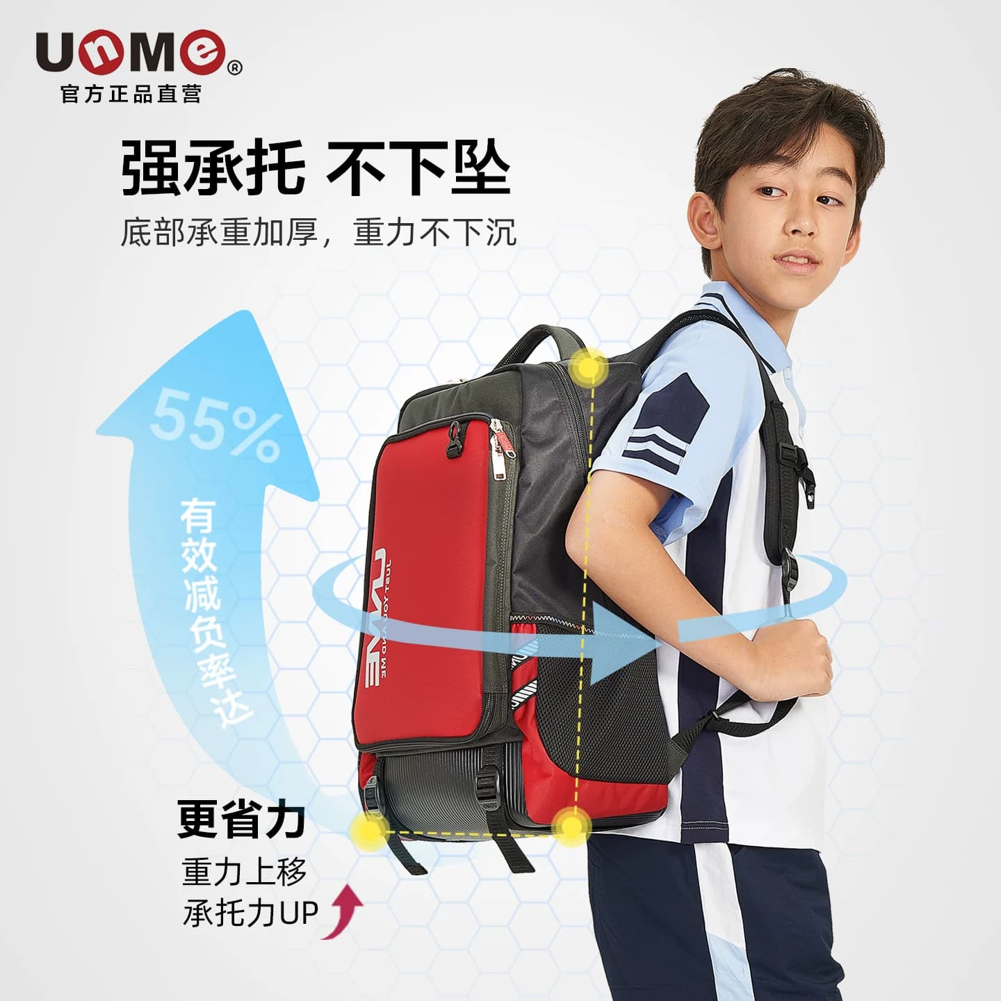 unme初中生大容量书包男减负护脊中学女3-6年级防水超轻减压背包 - 缩略图3
