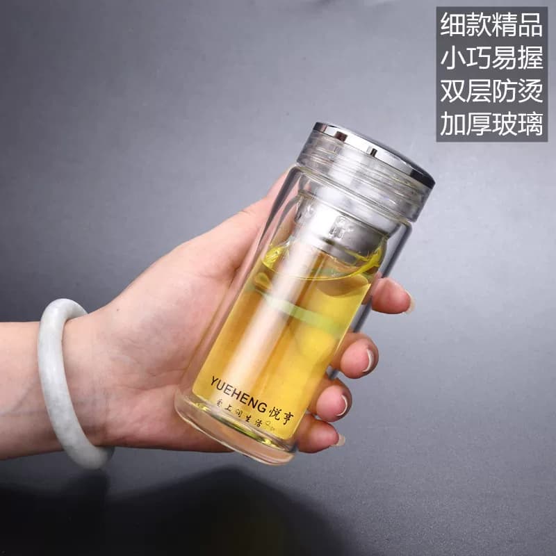 悦亨小巧便携双层玻璃杯小号口袋水杯细长隔热防爆150ML精致高档 - 缩略图3