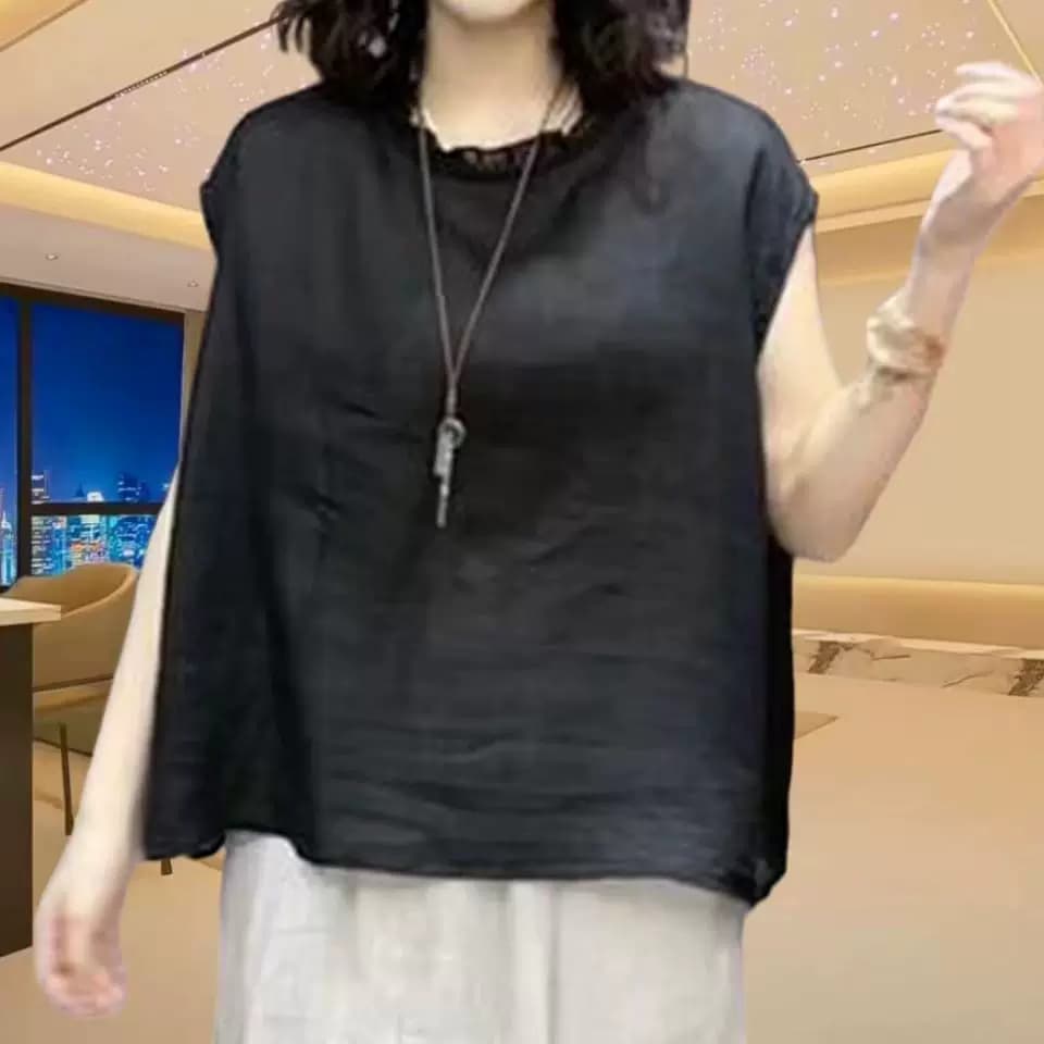 2026年夏季新款文艺宽松木耳花边圆领无袖棉麻衬衫女休闲小衫上衣 - 缩略图5
