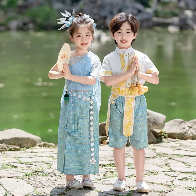 六一儿童少数民族傣族服装男女童夏装泰国泼水节舞蹈幼儿园演出服 - 缩略图3