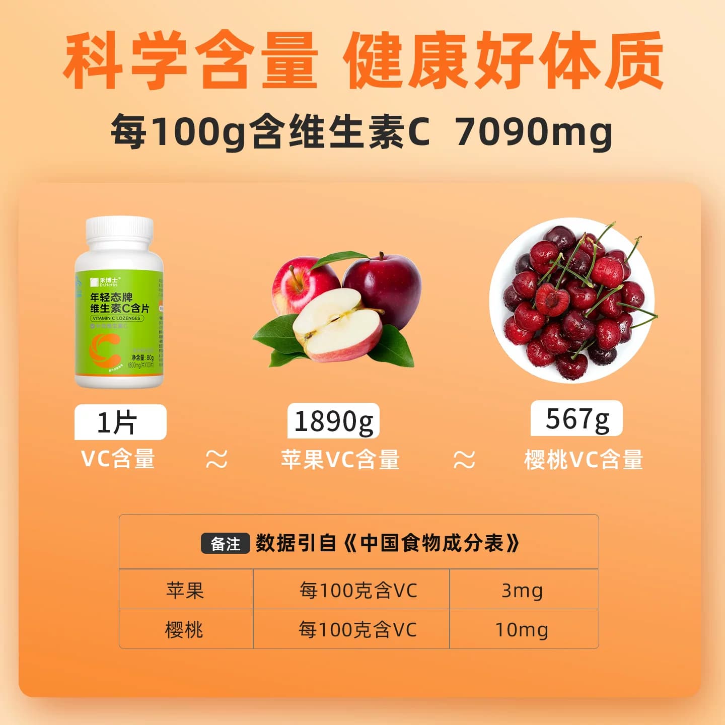 禾博士维生素C咀嚼片成人VC维C含片复合b族ve官方旗舰店正品100片 - 缩略图2