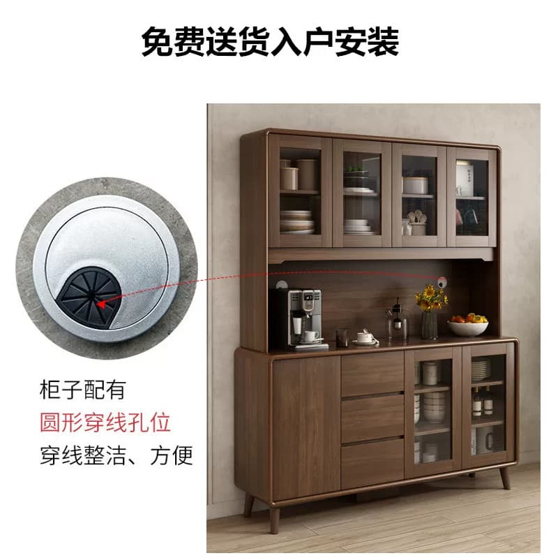 新中式餐边柜酒柜一体靠墙置物柜实木框客厅家用储物柜厨房碗柜子 - 缩略图3