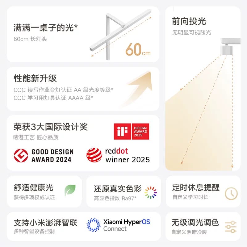 小米官旗米家台灯2呵护眼学习专用儿童学生书桌面床头工作阅读灯 - 缩略图3