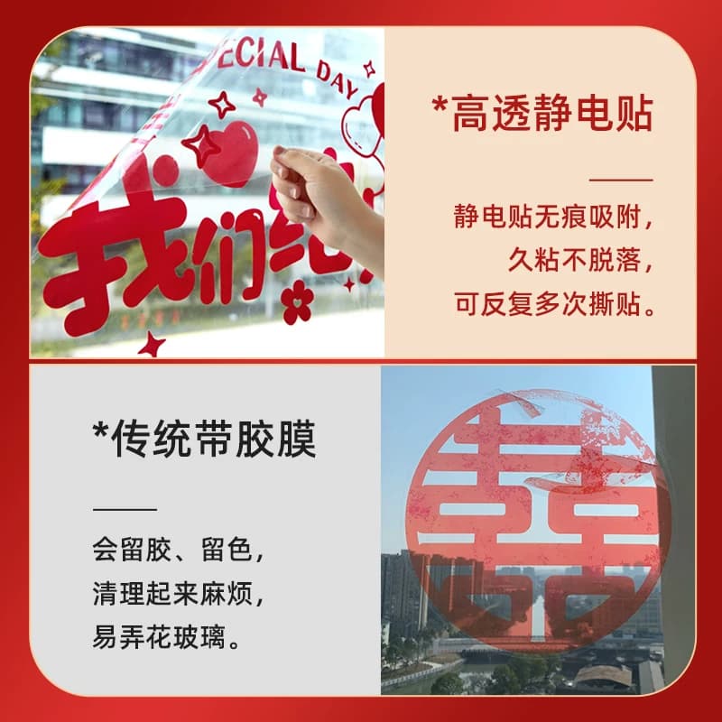 喜字静电贴婚房布置结婚专用婚礼玻璃窗户贴纸囍字窗花装饰客厅 - 缩略图4
