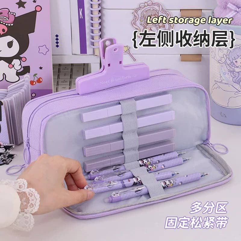 多功能热卖三开窗简约大容量笔袋女孩款高颜值铅笔盒初中生文具盒 - 缩略图2