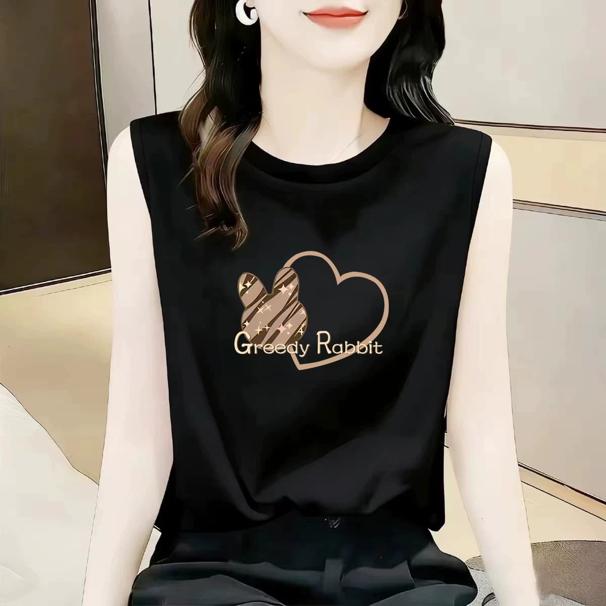 包邮韩版宽松无袖背心t恤女2026夏季新款纯棉印花上衣减龄百搭潮 - 缩略图3