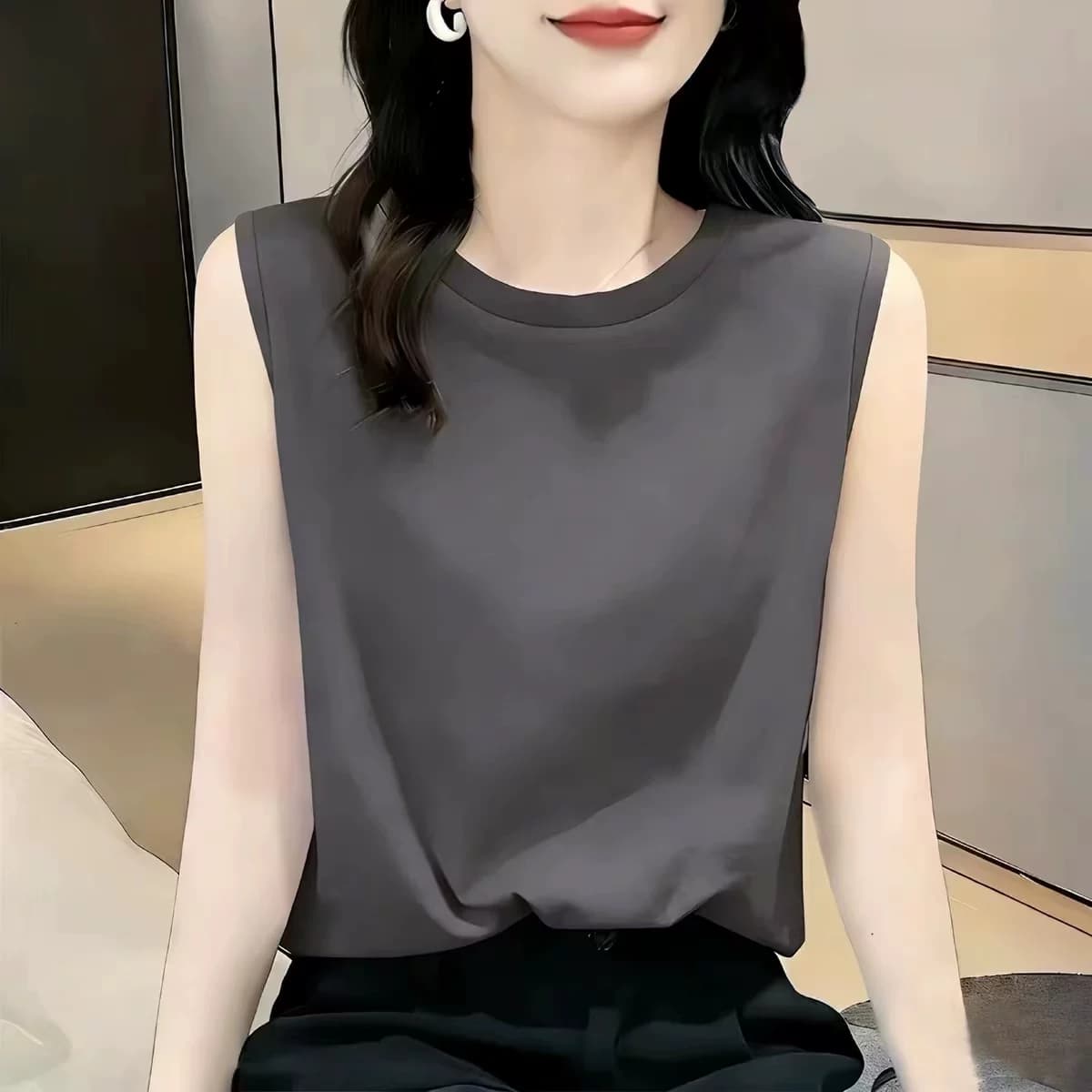 包邮2026新款纯棉无袖背心T恤女夏季字母印花宽松百搭减龄上衣潮 - 缩略图4