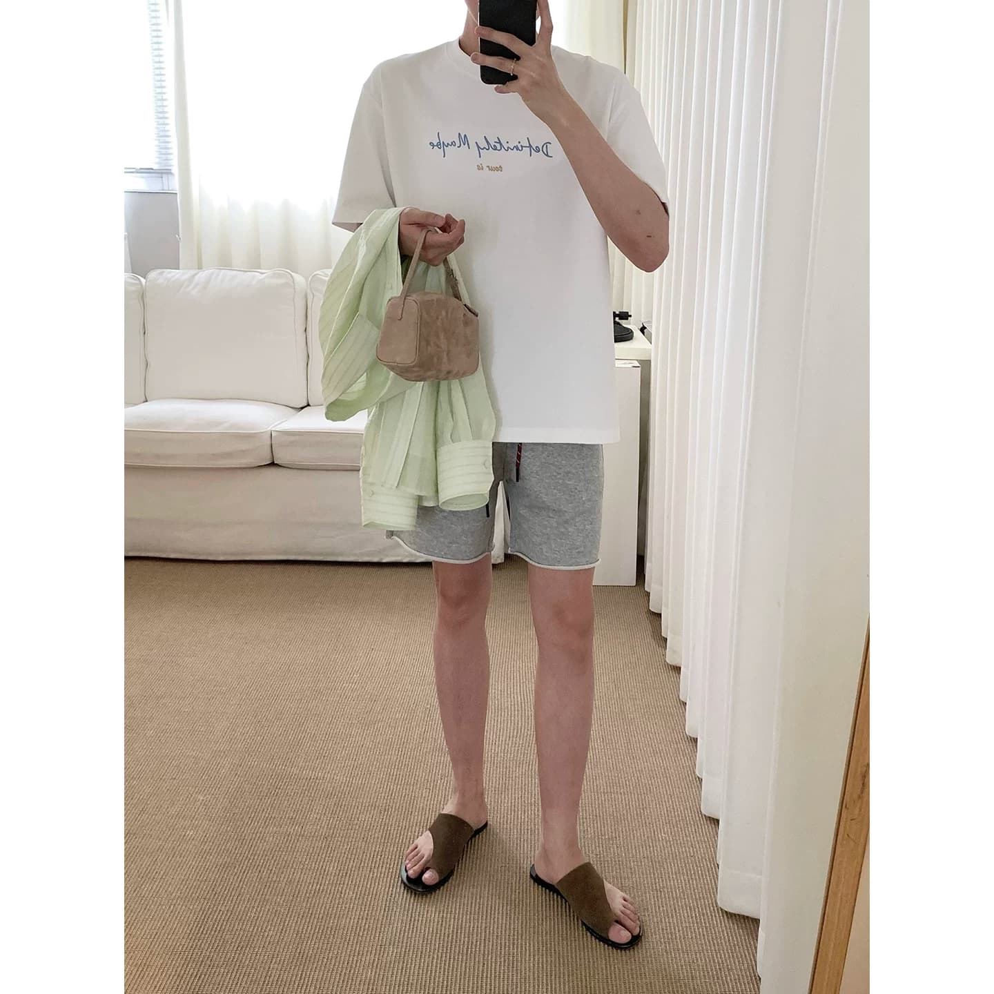 阿茶与阿古灰色慵懒风抽绳短裤男夏季基础款宽松百搭好穿休闲裤子 - 缩略图4
