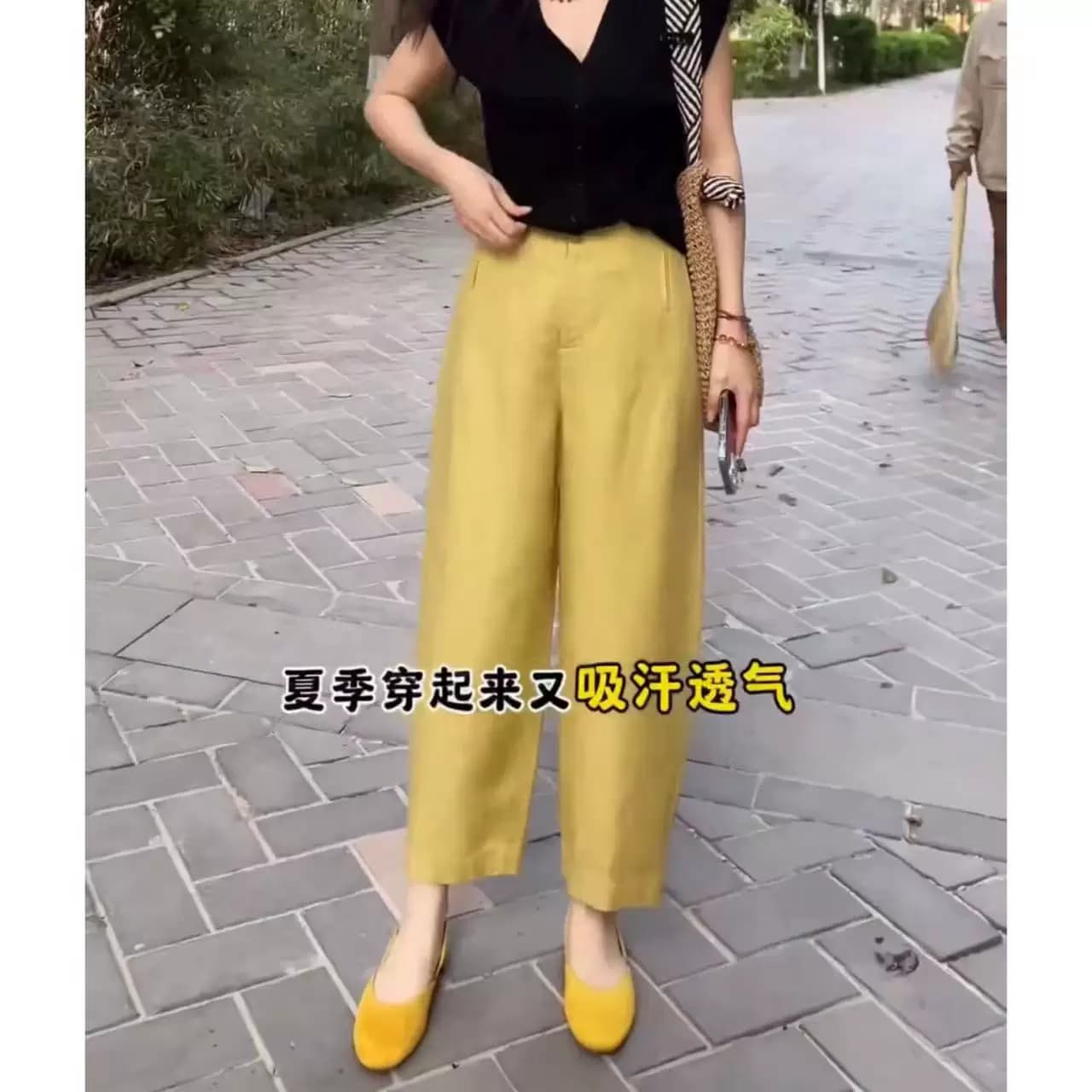 2026新款天丝亚麻裤女黄色气球裤夏季薄款小个子九分裤宽松休闲裤 - 缩略图5