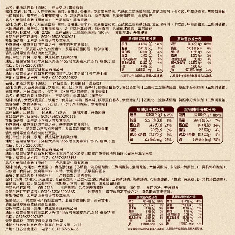 比比赞低脂鸡肉肠香肠减轻食高蛋白健身代餐即食主食休闲零食KJ - 缩略图3