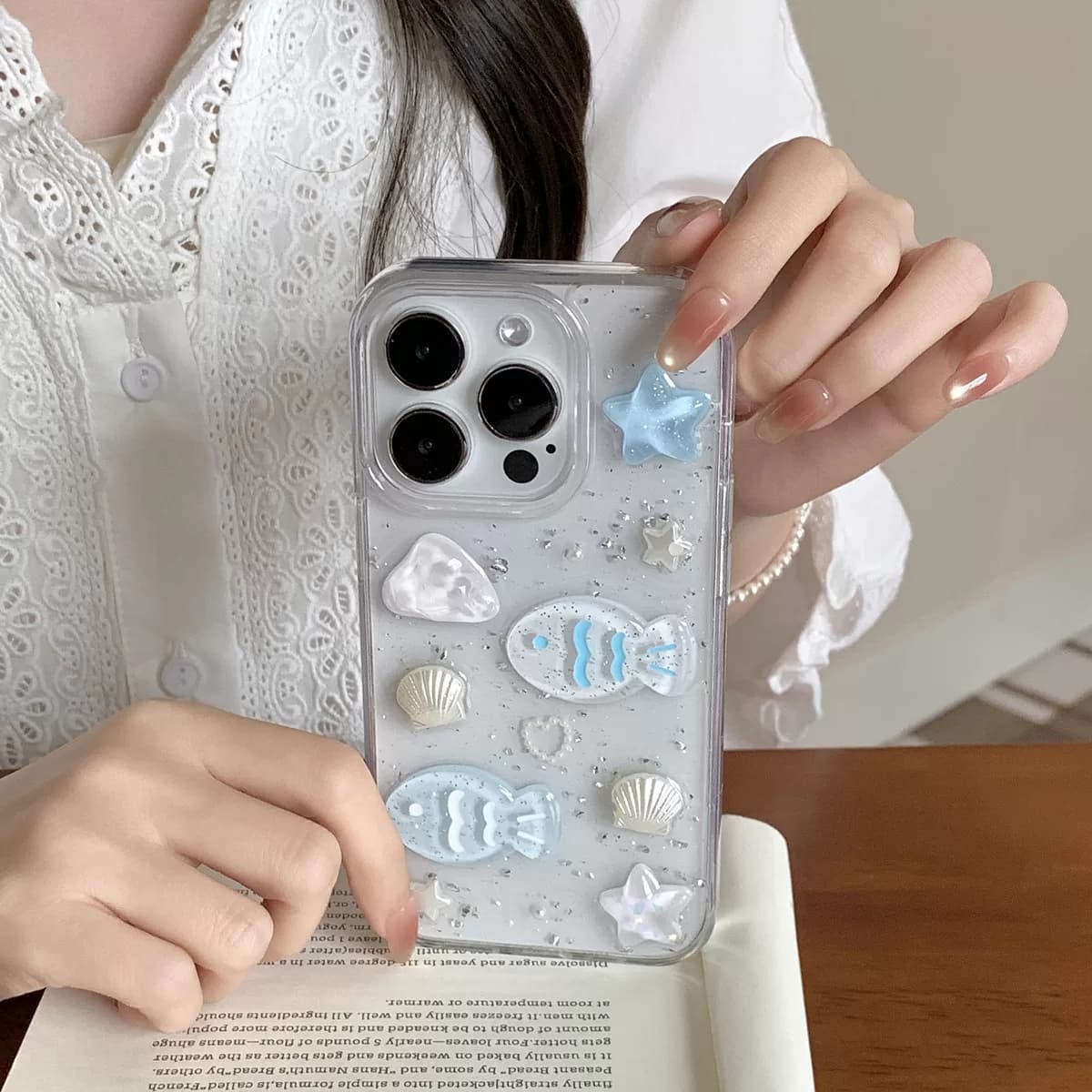 立体小鱼薄荷手机壳适用于OPPOReno16 15c 14 13 12 11 10 9 8滴胶7 6 5银箔FindX9spro 8ultra x7透明保护套 - 缩略图3
