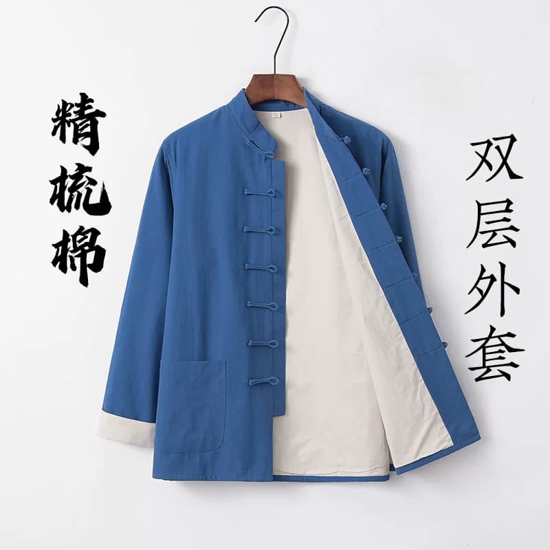 纯棉唐装男士中青年外套中式中国风复古上衣汉服春秋装宽松居士服 - 缩略图3