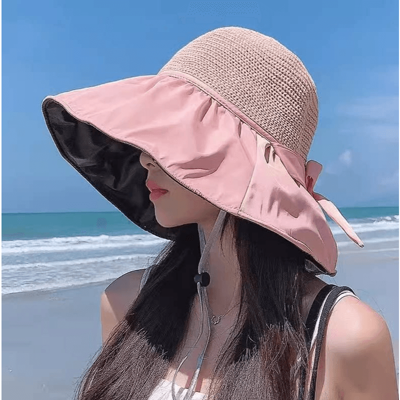 夏季防晒帽女防紫外线春秋新款黑胶遮阳帽大帽檐旅游渔夫帽 - 缩略图4