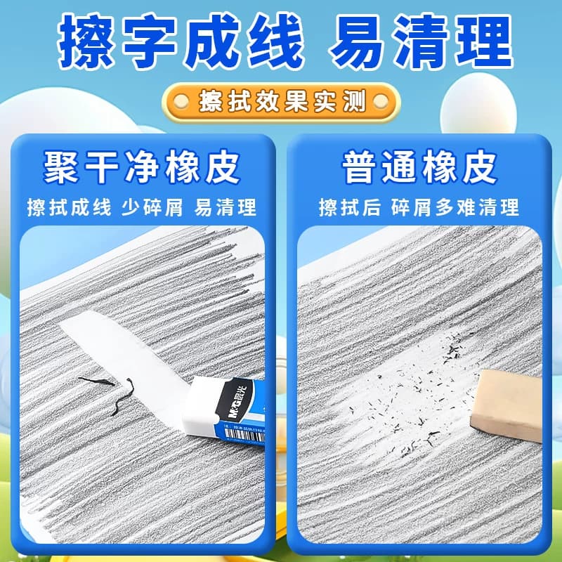 晨光2B橡皮擦少屑超干净小学生专用不易留痕幼儿园考试美术素描橡皮檫儿童无邻苯聚屑成条铅笔可擦橡皮文具 - 缩略图3