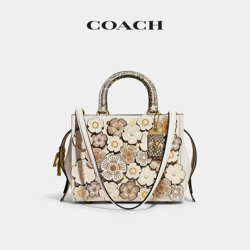COACH/蔻驰女士拼色茶玫瑰图案ROGUE25号手提包斜挎包 - 缩略图2