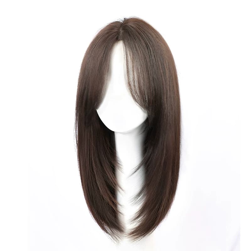 锁骨发假发女全头套式侧分中长发真人发丝短发无痕自然整顶假发套 - 缩略图5