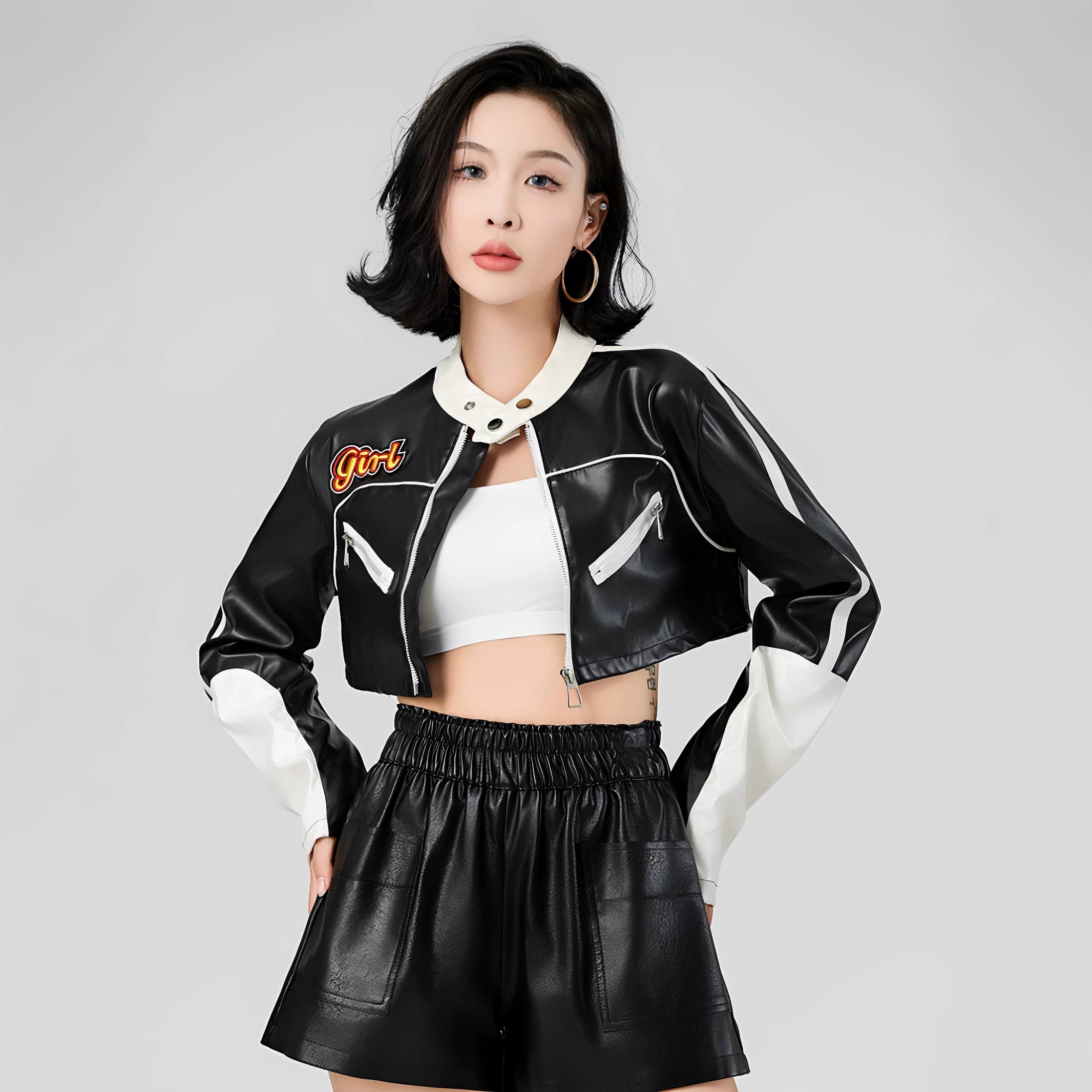 2026秋冬女款机车服夹克外套摩托骑行服休闲短款修身皮衣拉链黑色 - 缩略图3