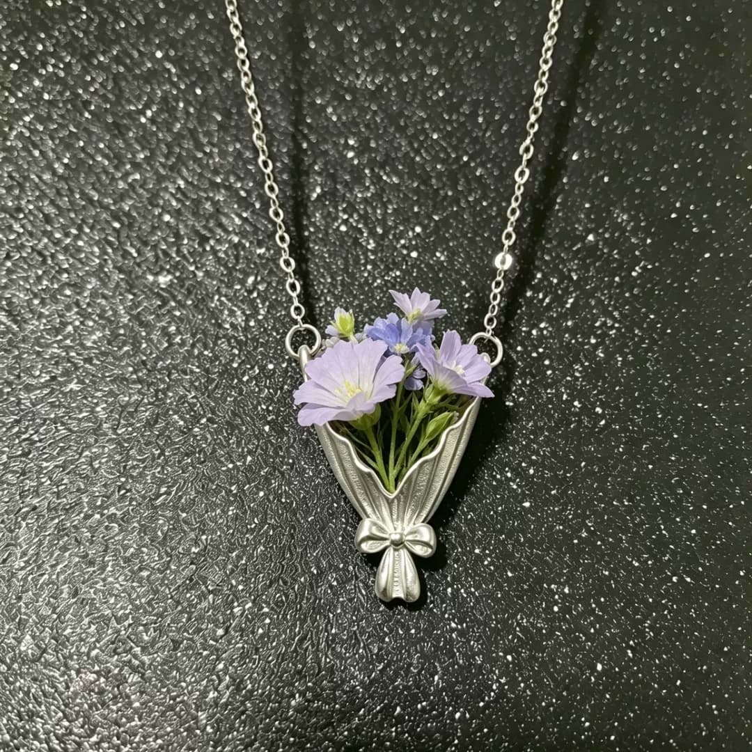 宣宁DIY插花花束项链小众设计波浪造型磨砂百搭浪漫百搭配饰 - 缩略图4