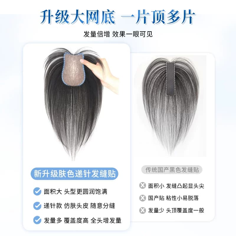 【无需发卡】递针假发女片头顶补发全真发增发量遮白发魔术发缝贴 - 缩略图5