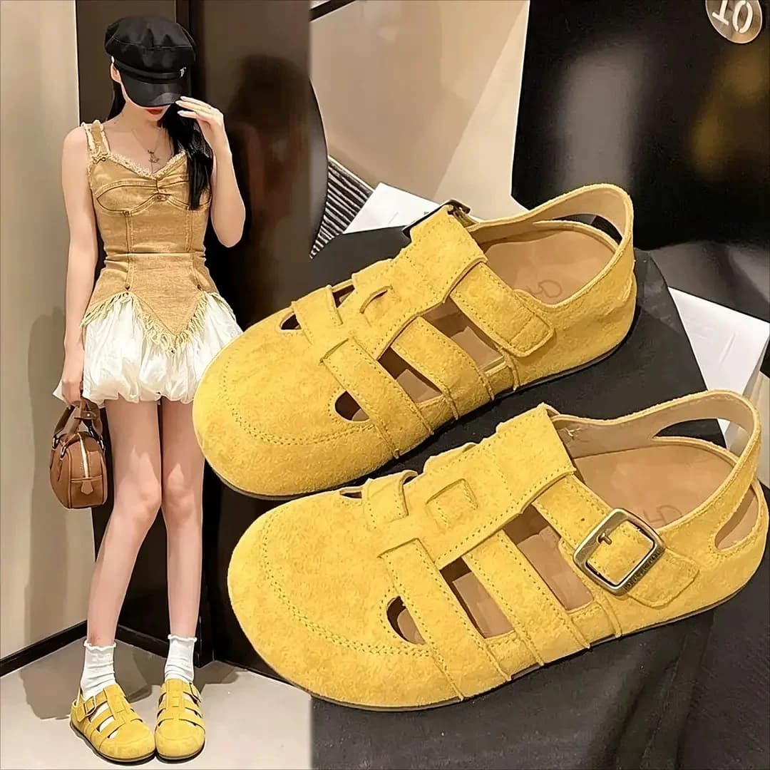 复古包头罗马凉鞋女2026夏镂空博肯凉鞋百搭轻便猪笼鞋 - 缩略图2