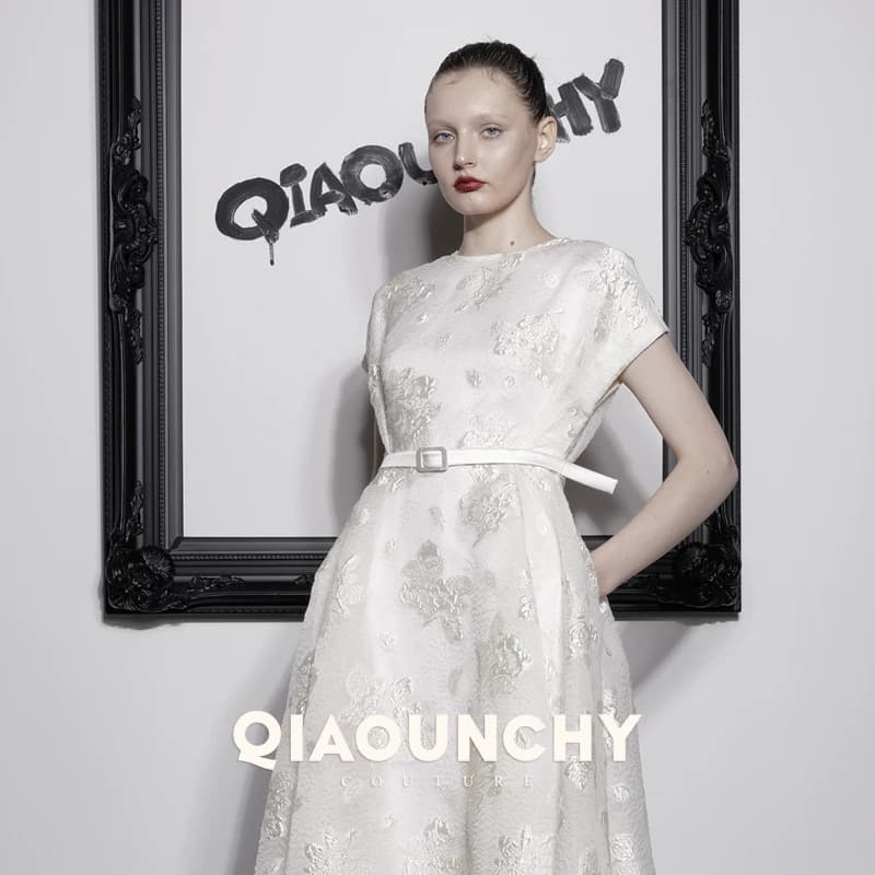 真丝浮雕提花 QIAOUNCHY俏云曦｜杏色法式优雅a字摆复古连衣裙 - 缩略图2
