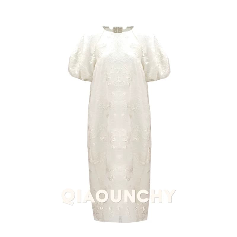 真丝浮雕提花 QIAOUNCHY俏云曦｜优雅真丝提花圆领连衣裙长裙春夏 - 缩略图5
