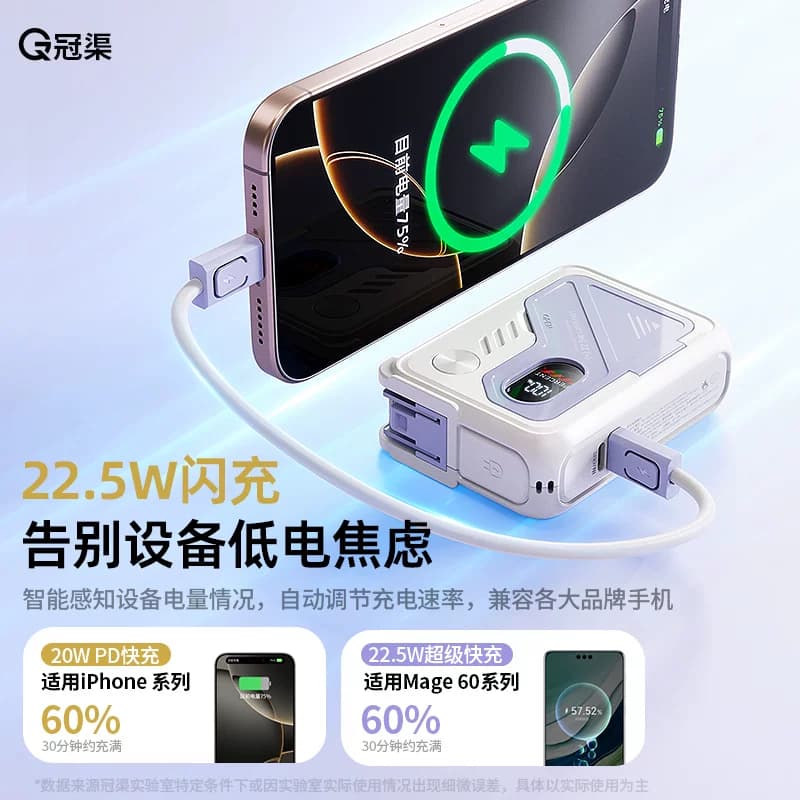充电宝3c认证可上飞机22.5W自带插头双线充电器磁吸快充20000毫安适用苹果17快充支架手机便携登机移动电源 - 缩略图3