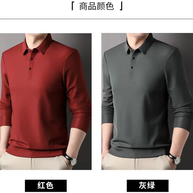 罗蒙加绒加厚男士polo衫长袖T恤男秋冬季保暖弹力卫衣上衣打底衫 - 缩略图4
