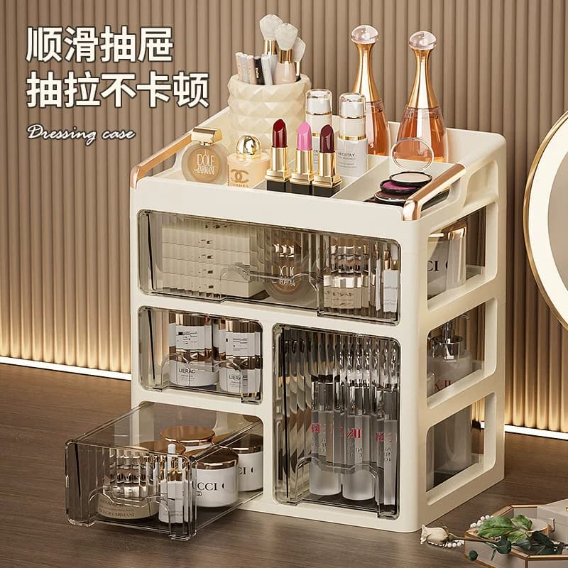 抽屉式化妆品收纳盒高级感梳妆台口红护肤品桌面收纳盒首饰置物架 - 缩略图3