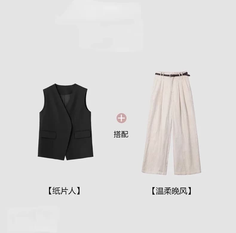 【纸片人】官方夏季新款黑色西装马甲女V领无袖通勤百搭坎肩马夹 - 缩略图2
